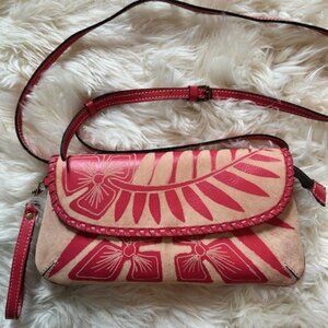 Patricia Nash Floral Leather Crossbody/Wristlet Bag - Small Pink/Tan